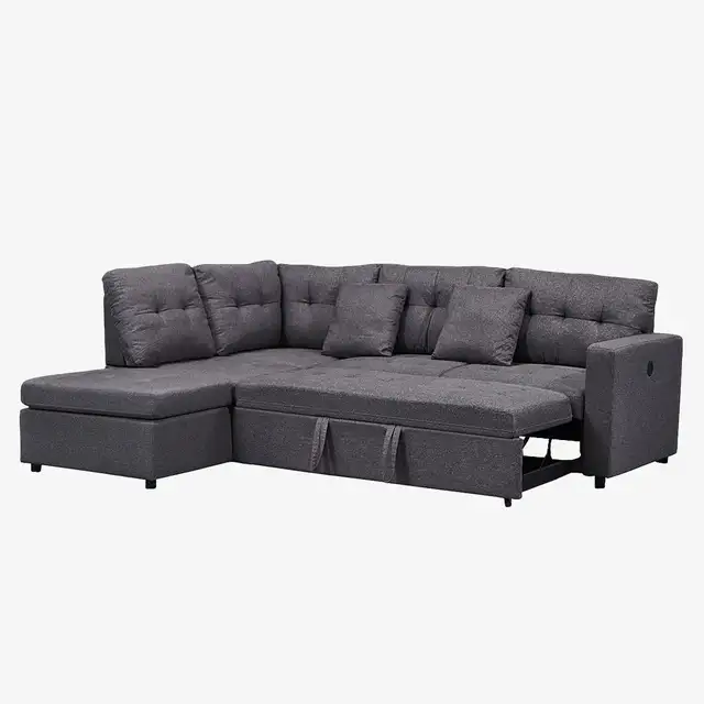 New Sleek Grey Sleeper Sectional Sofa With Chaise In Huge Sale - Photo 2