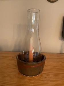 LOVED BROWN & RUST GLAZED POTTERY CANDLE HOLDER HURRICANE GLASS