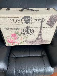 LUGGAGE/TRUNK (PARIS ARTWORK ON FRONT). BEAUTIFUL.