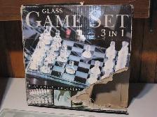 3 in 1 Glass Chess/Backgammon/and Checkers Game