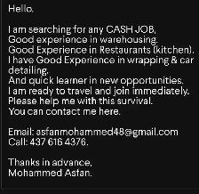 I am Searching for any CASH JOB.