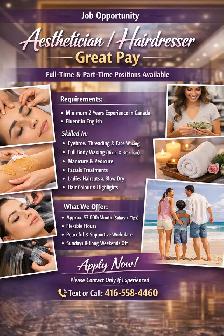 Aesthetician / Hairdresser – Great Pay