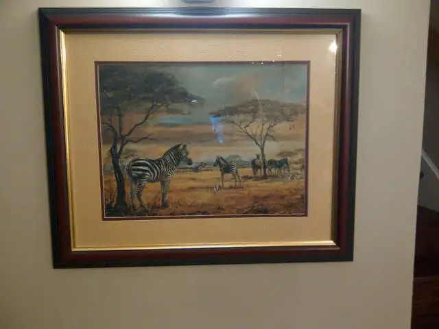 BEAU CADRE VITRÉ 19'x23'LAR MONTRANT LES ZÈBRES D'AFRIQUE $15.00 - Photo 3