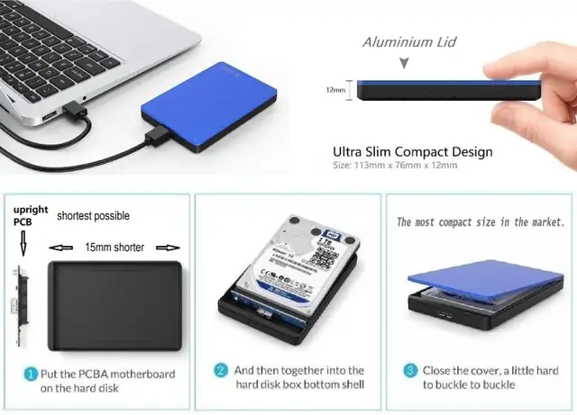 (New) Plug&Play Laptop 2.5' SATA-USB3 SSD HDD Enclosure - Photo 2