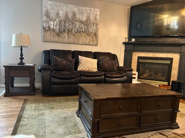 Dark brown leather recliner sofa set with loveseat - Photo 2