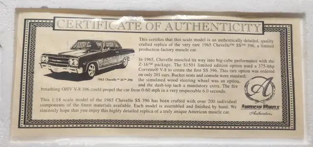American Muscle 1965 Chevelle SS 396 1:18 Scale Die Cast Replica - Photo 2