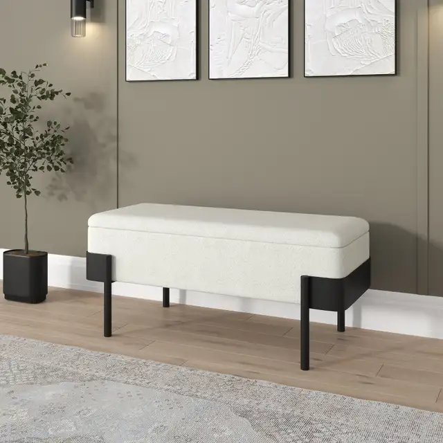 ODELL STORAGE BENCH IN IVORY AND BLACK FREE DELIVERY - Photo 2