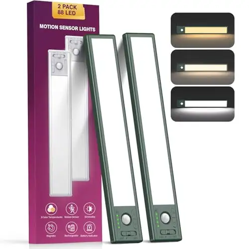 (New)2Pcs Rechargeable Motion Sensor Under Cabinet Lights with 3