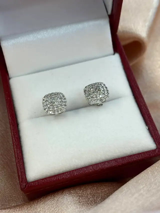 10K White Gold llusion Set Diamond Stud Earrings