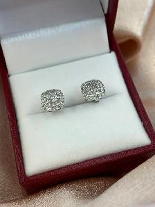10K White Gold llusion Set Diamond Stud Earrings