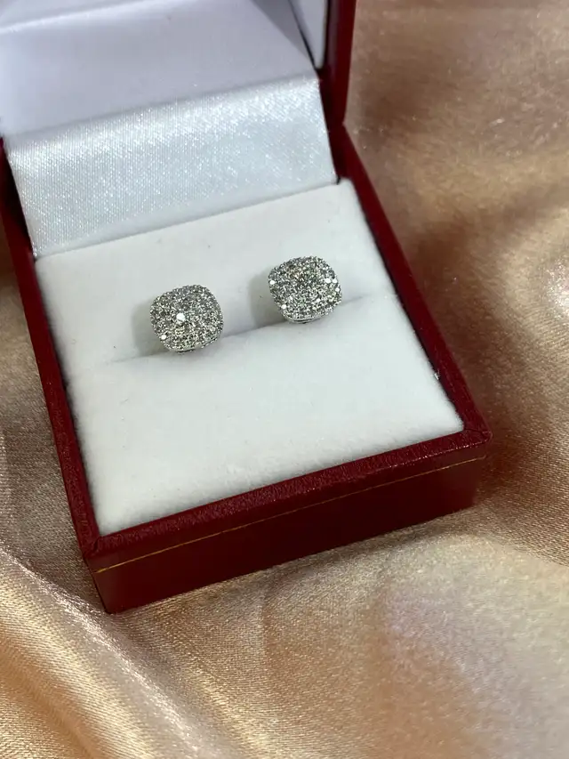 10K White Gold llusion Set Diamond Stud Earrings - Photo 5