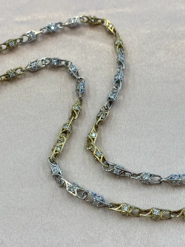 10K Two-Tone Chain w/CZ Accents - Unique Link Design- 30'