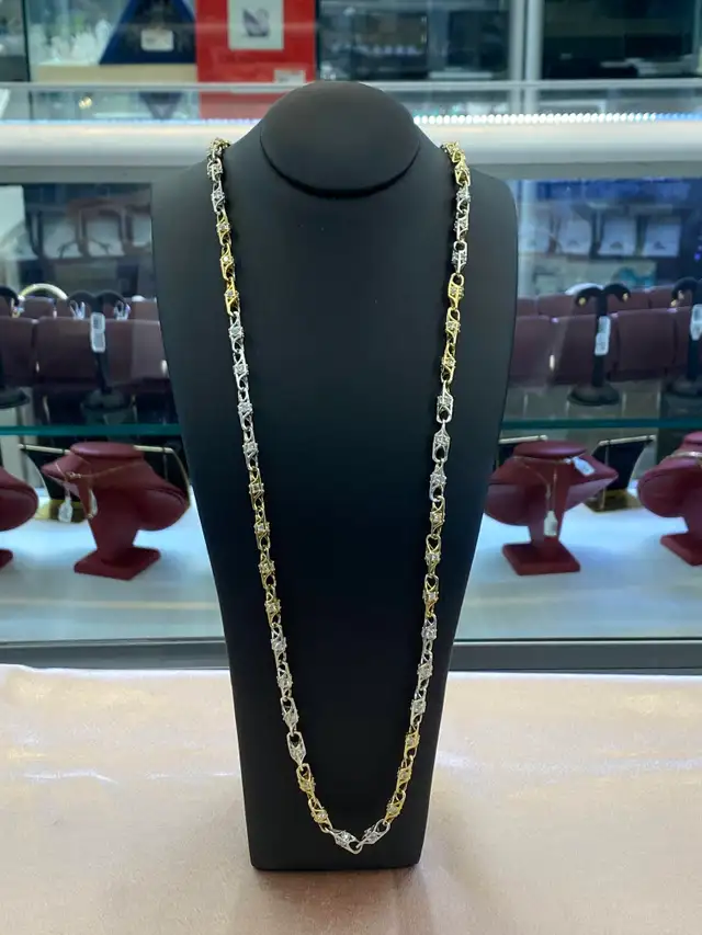 10K Two-Tone Chain w/CZ Accents - Unique Link Design- 30' - Photo 4