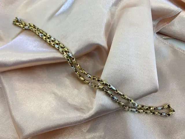 10K Two-Tone Hollow Link Chain - White & Yellow Gold
