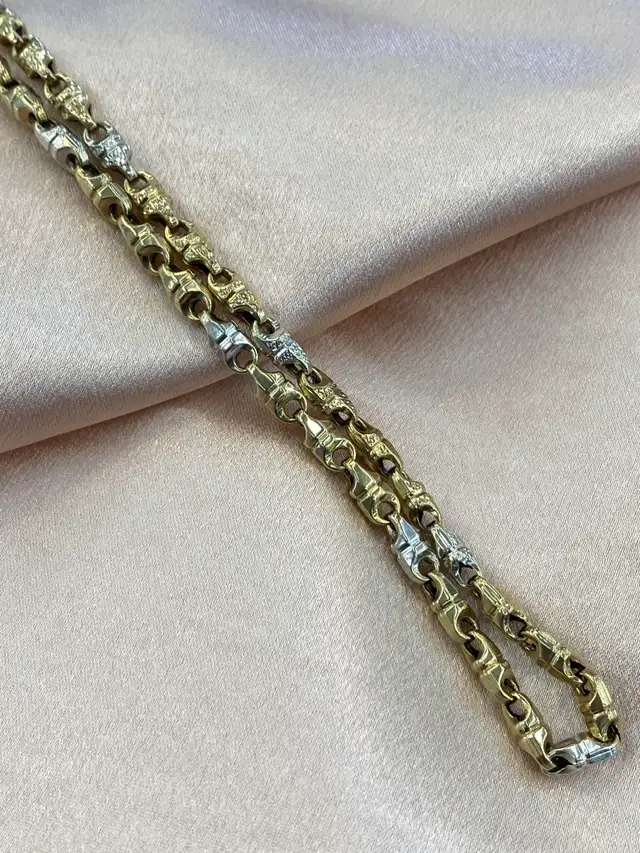 10K Two-Tone Hollow Link Chain - White & Yellow Gold - Photo 2