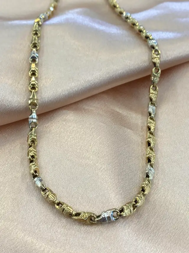 10K Two-Tone Hollow Link Chain - White & Yellow Gold - Photo 3