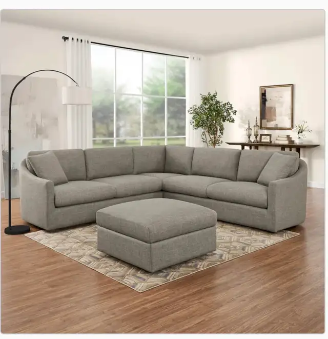 Beige fabric sectional with ottoman - Photo 4