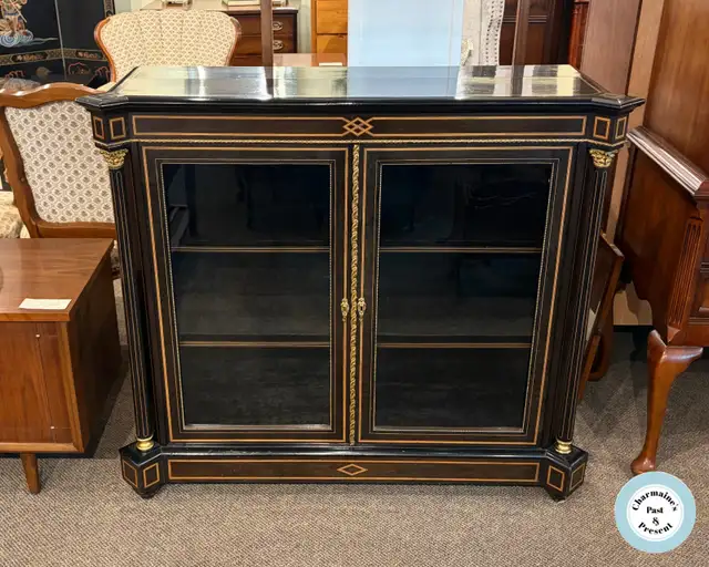 Antique French Ebonized Wood Glass Door Cabinet at Charmaine's - Photo 2