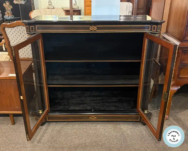 Antique French Ebonized Wood Glass Door Cabinet at Charmaine's - Photo 3