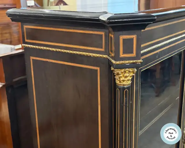 Antique French Ebonized Wood Glass Door Cabinet at Charmaine's - Photo 4