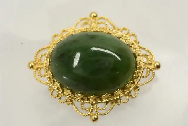 10K VINTAGE GEMSTONE BROOCH