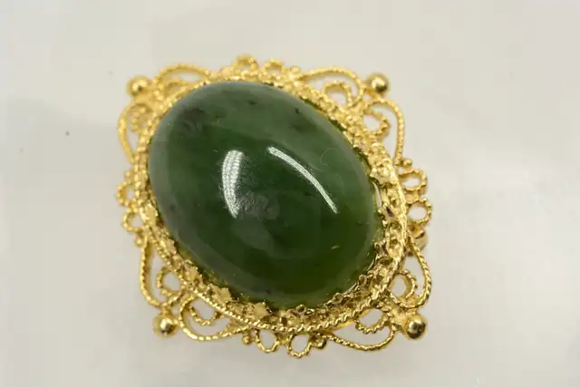 10K VINTAGE GEMSTONE BROOCH - Photo 2