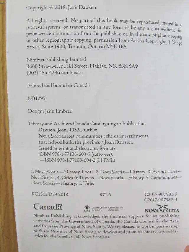 NOVA SCOTIA'S LOST COMMUNITIES by Joan Dawson – 2018 - Photo 2