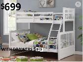 MIKE HAS SINGLE/DOUBLE BUNK BEDS, MANY COLOURS STARTING AT $529