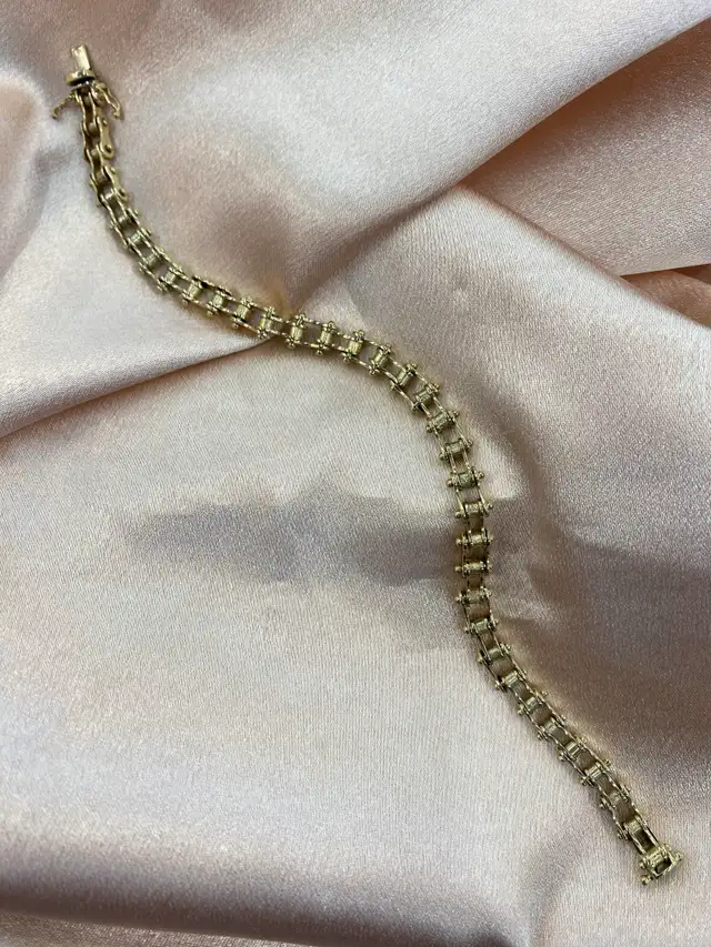 10K Gold Motorcycle Chain Link Bracelet- Industrial Roller Style