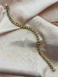 10K Gold Motorcycle Chain Link Bracelet- Industrial Roller Style