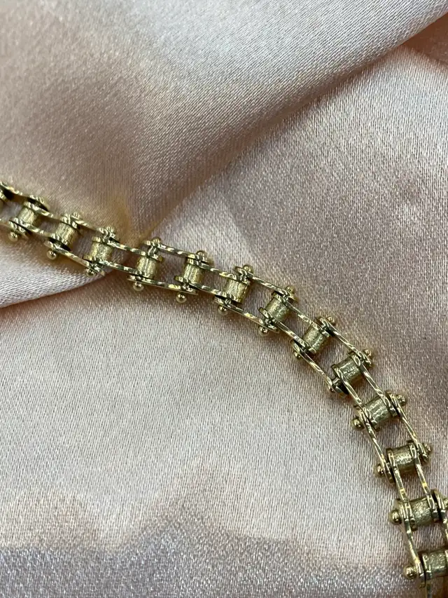 10K Gold Motorcycle Chain Link Bracelet- Industrial Roller Style - Photo 2