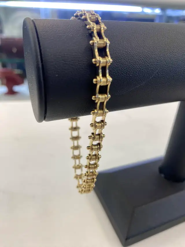 10K Gold Motorcycle Chain Link Bracelet- Industrial Roller Style - Photo 3