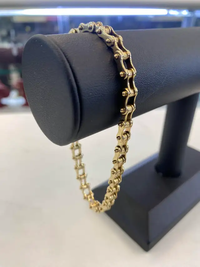 10K Gold Motorcycle Chain Link Bracelet- Industrial Roller Style - Photo 4