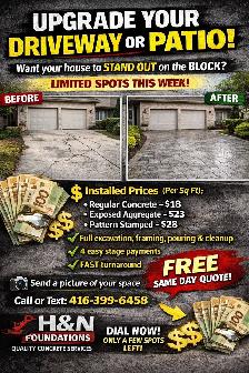 .Driveway & Patio Concrete – $18/sq ft | Free Same Day Quote