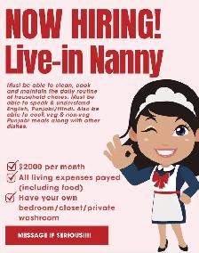 HIRING LIVE IN CARETAKER