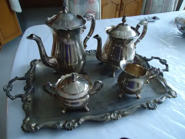 SILVER PLATED TEA - COFFEE SET WITH TRAY