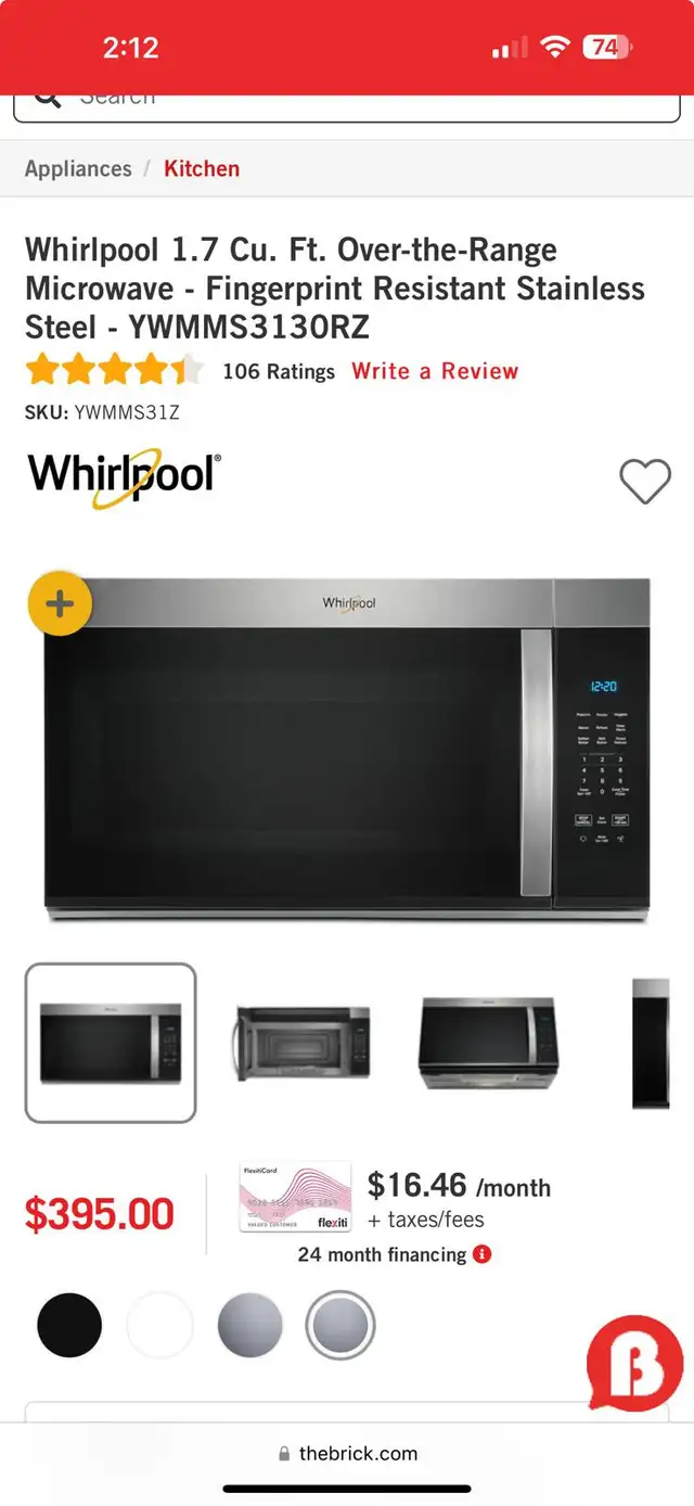 OVER THE RANGE MICROWAVE WHIRLPOOL FROM A CONDO HOUSE.