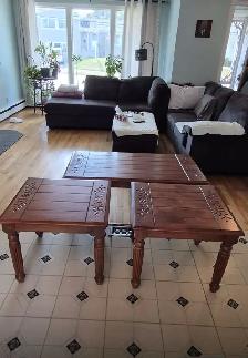 Coffee table with matching end tables.