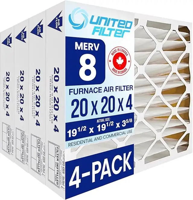 Filtre fournaise Plissé - 20x20x4 MERV 8 - 60$ pour 4