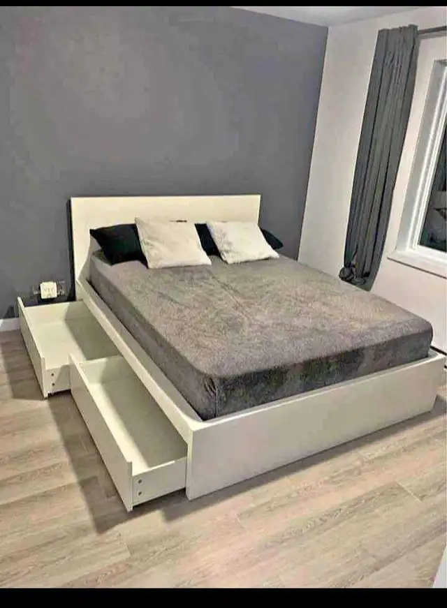 2 Storage Ikea Malam made (Brand New) Bed Frame & Mattress for