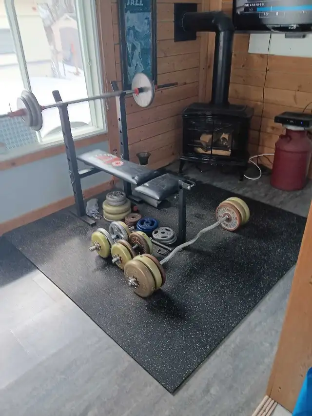Kit gym complet 250 lb   banc   rack – 350 $