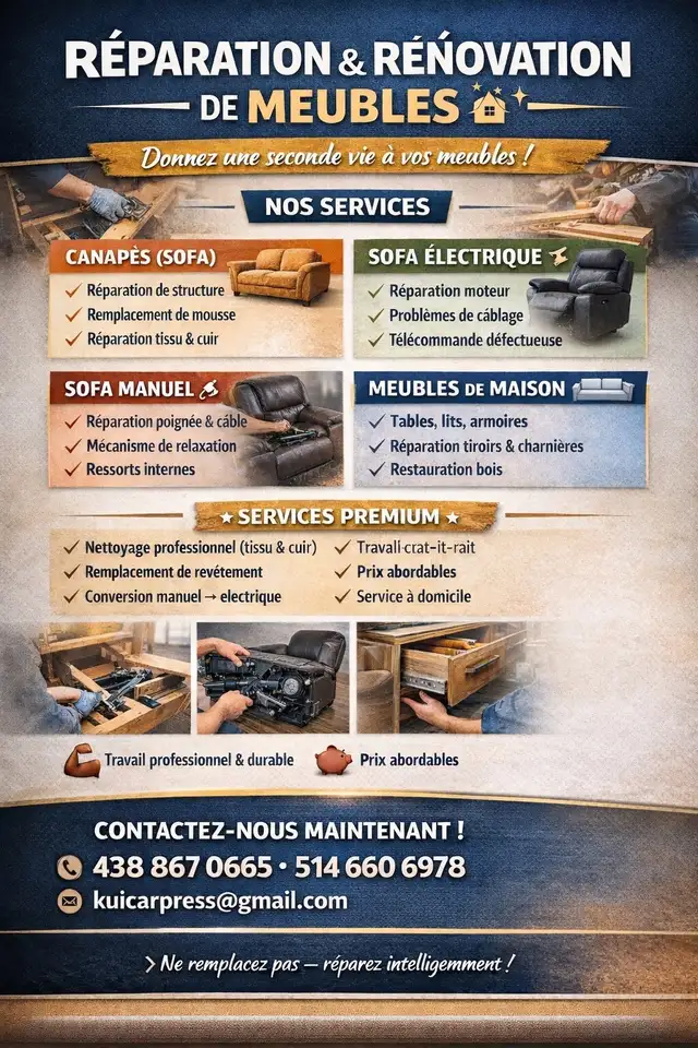 MEUBLES REMIS À NEUF — Travail artisanal à domicile