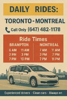 Toronto to Montreal Daily Rides