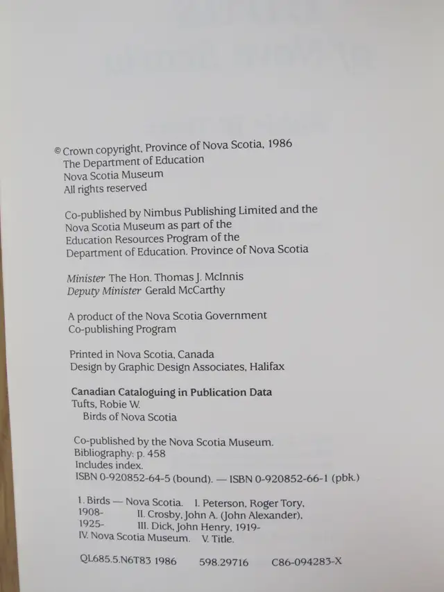 BIRDS OF NOVA SCOTIA by Robie W. Tufts – 1986, 3rd Ed. SC - Photo 2