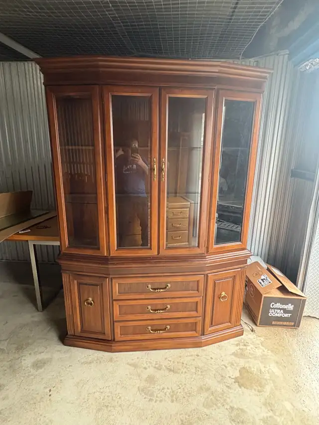 Free delivery used Wooden China Cabinet with Glass Doors - Photo 7