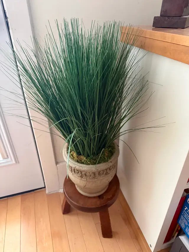 Imitation GrassPlant in Grecian like Pot & Stool