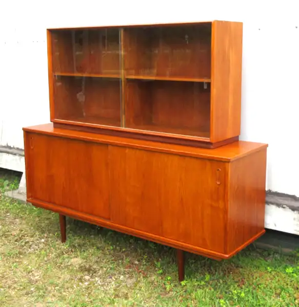 MID CENTURY MODERN TEAK SIDEBOARD w BOOKCASE CABINET VINTAGE - Photo 3