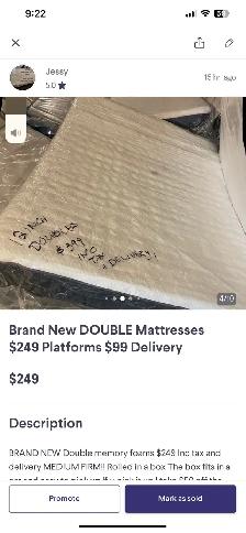 Brand New DOUBLE Pillowtops $299 Platform $99 - Photo 4