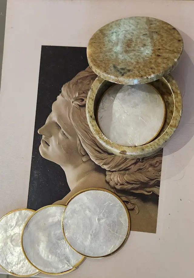 Vintage Marble Box and Capiz Shell Coasters