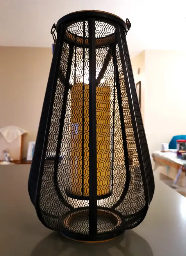 9"Black Metal Mesh Cage Style Decorative Lantern - Photo 2
